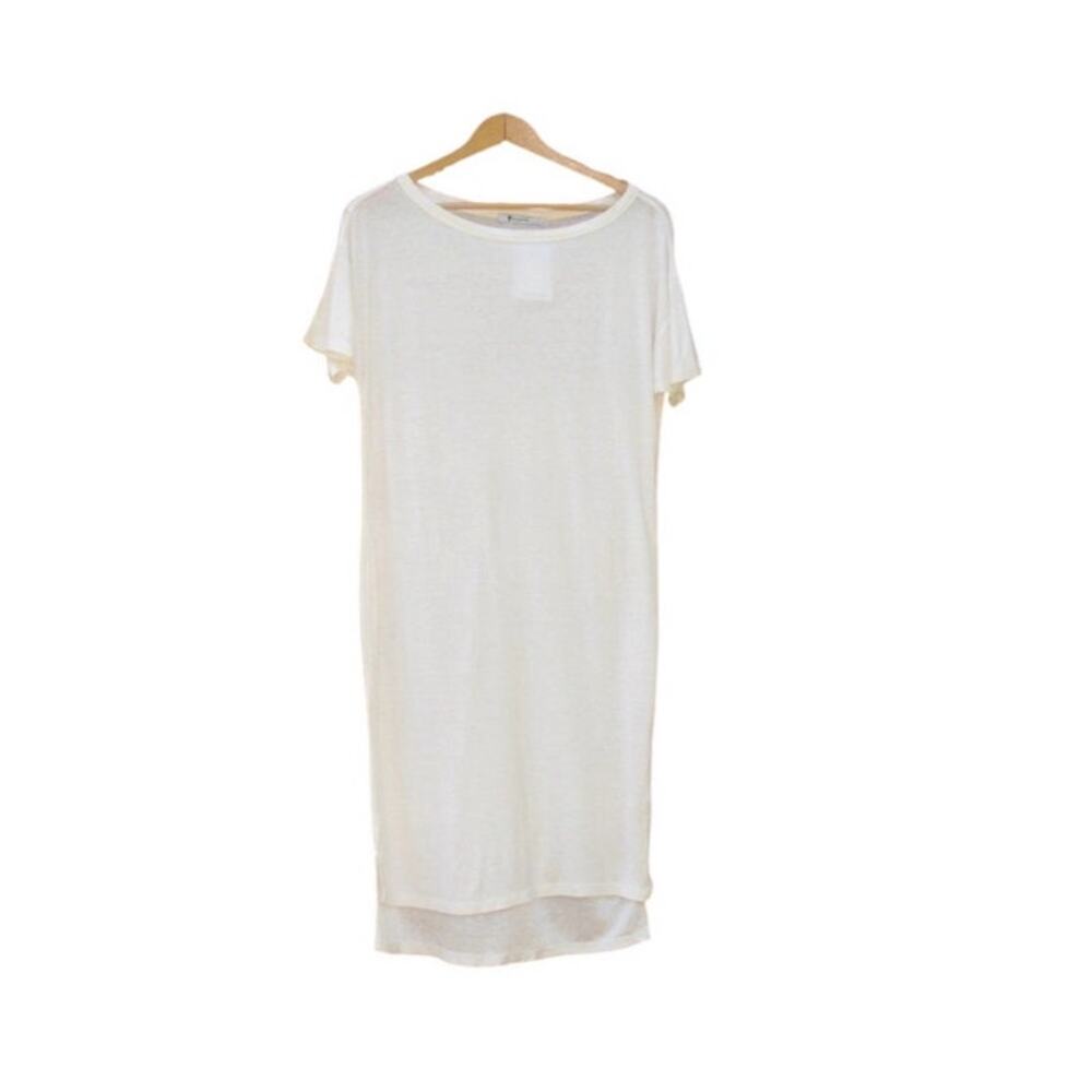 Alexander Wang Cream Silk Blend Slub Knit T Shirt Dress Hi Low Hem Medium NWT